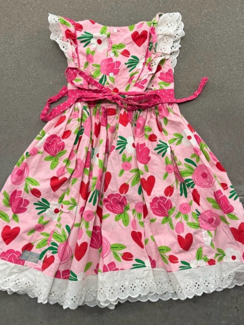 Eleanor Rose red hearts pink Floral Lace Girls' Dress 10-12 yr - Picture 3 of 5
